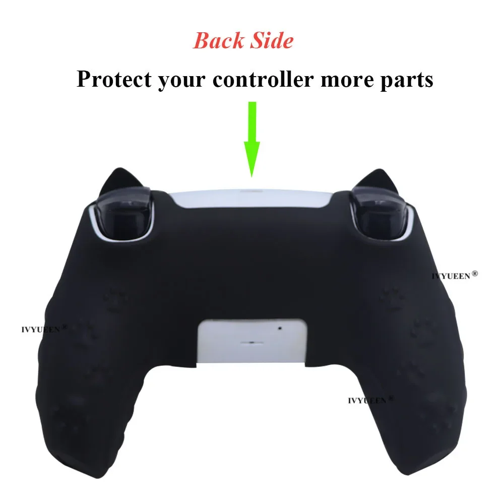 IVYUEEN Linda funda de silicona con forma de pata de gato para Playstation 5 PS5 DS5 PRO controlador delgado para funda protectora y pegatina DualSense