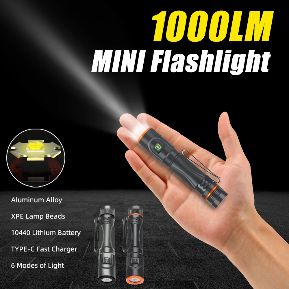 Mini Portable LED Flashlight Built-in Battery Torch With Pen Clip Tail Magnet USB Rechargeable Outdoor Camping Fishing Lantern