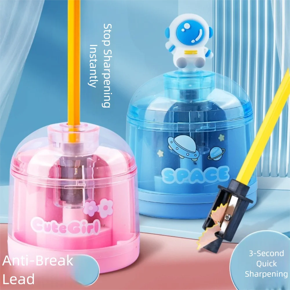 Battery Charging Electric Pencil Sharpener Cartoon Cute Automatic Pencil Sharpener Portable Astronaut Rabbit Design
