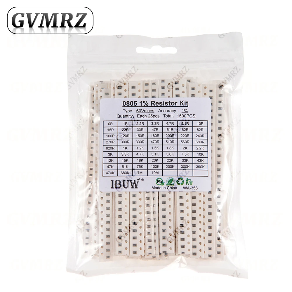 0201 0402 0603 0805 1206 1% 5% SMD-Widerstand Sortiment-Set 1R-1M 10K 100K 1K 100R Widerstandssatz DIY 1R00 0R82 0R47 0R33