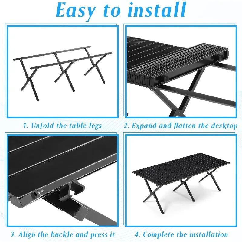 2 Pack Foldable Low Picnic Table 4 ft Portable Lightweight Camping Table Fold Up Collapsible Roll up Metal Camp with Carr