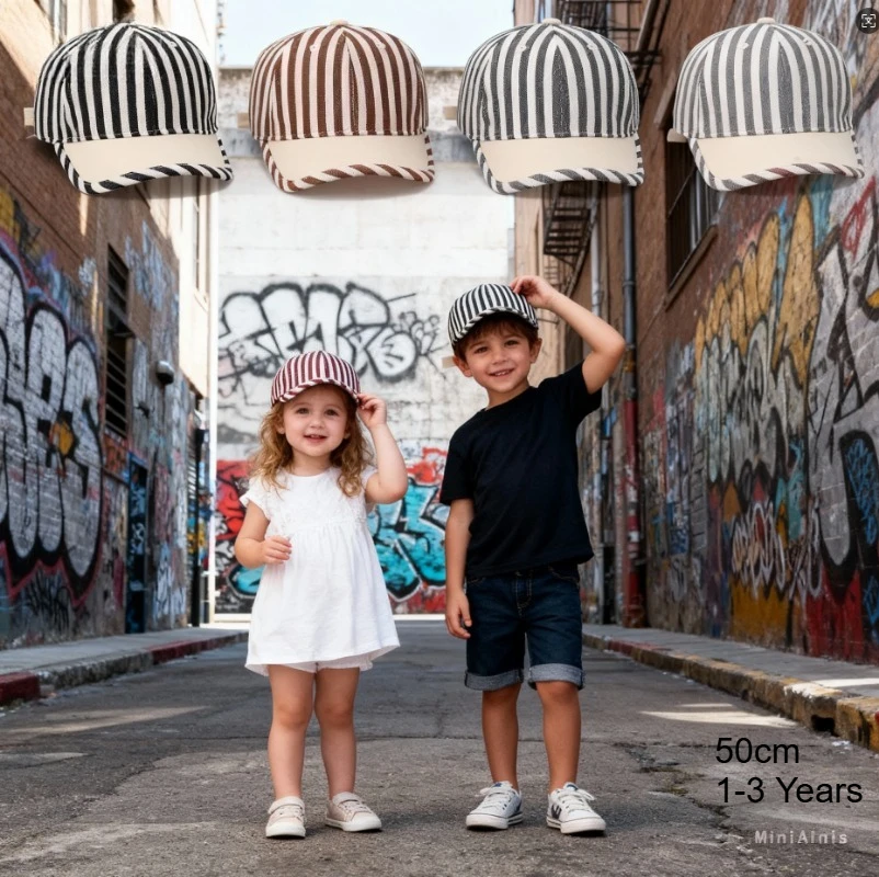 

MiniAinis Girl Summer Spring Plain Stripe Cap 50cm 1-3 Years Baby Baseball Cap Old Kids Sun Hat Boy Cotton Black Adjustable Caps