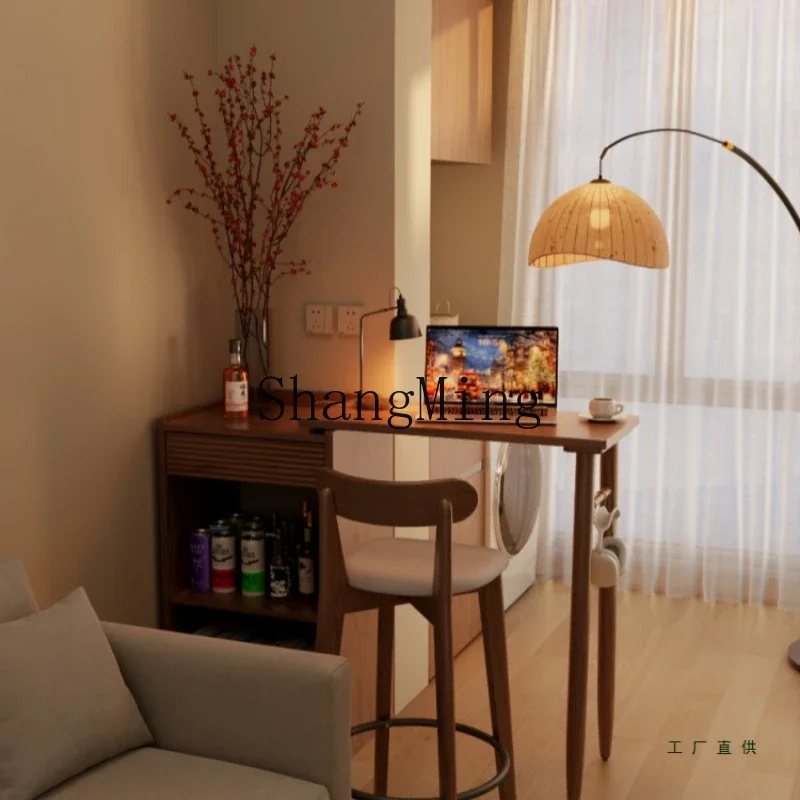 SM New Exquisite Advanced Solid Wood Bar Table Retractable Small Apartment Extremely Narrow Light Luxury Open Leisure Bar