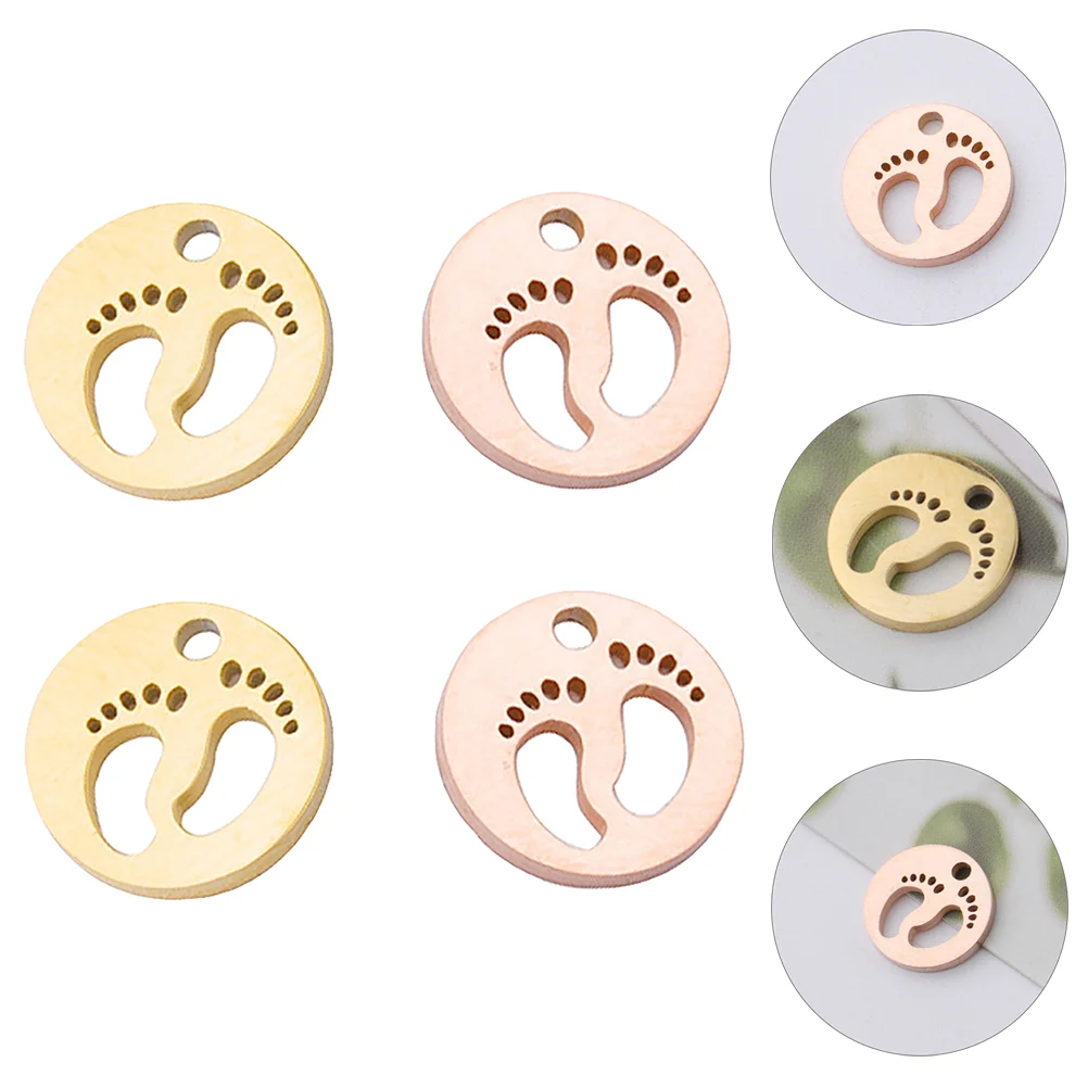 4 Pcs Infant Feet Charm Small Pendant Stainless Steel Baby DIY Footprint Charms