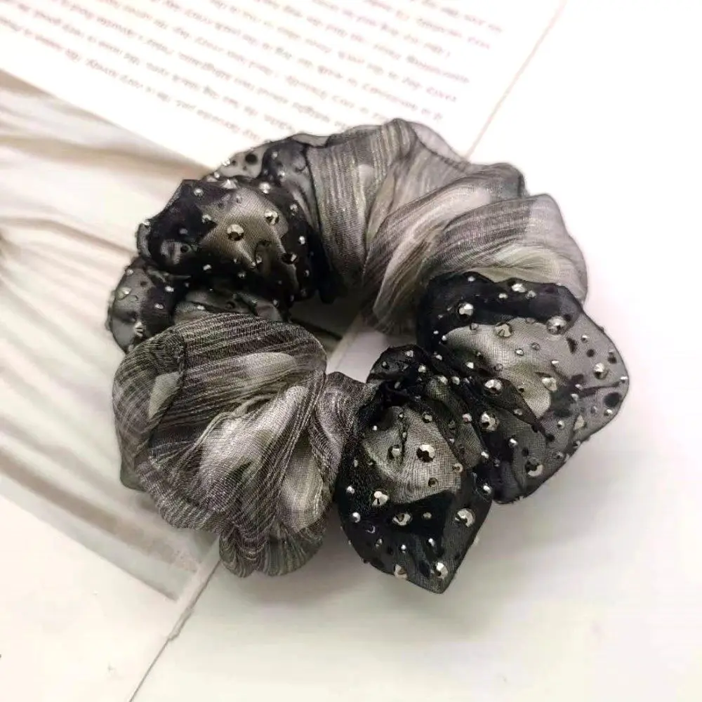 Little Star Dickdarm-Ring, voller Diamant-Haarring, eingelegter französischer doppellagiger Organza, süßer Kopfschmuck, Blumenkopf-Seil – Detail 9