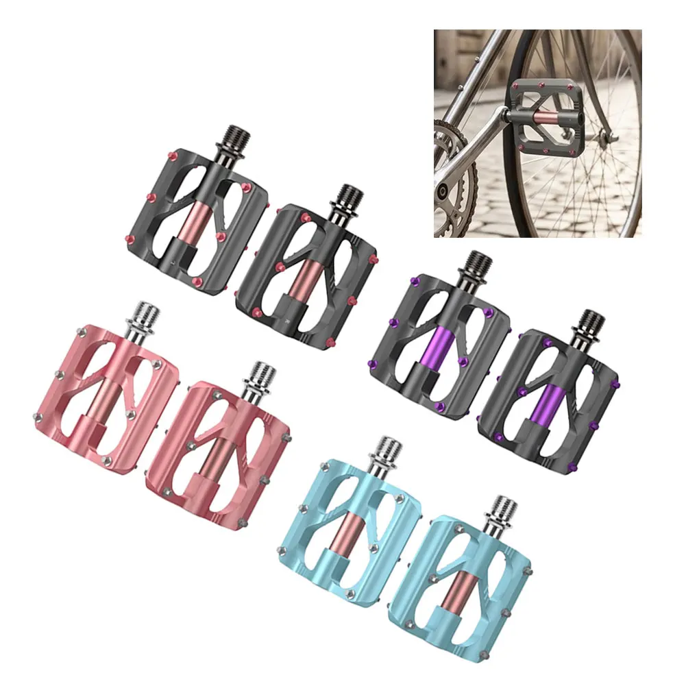 Triple-Bearing Aluminum Pedals with Matte and Gloss Finish Chrome Steel Axle Core and Hexagonal Anti-Slip Pin Configuration