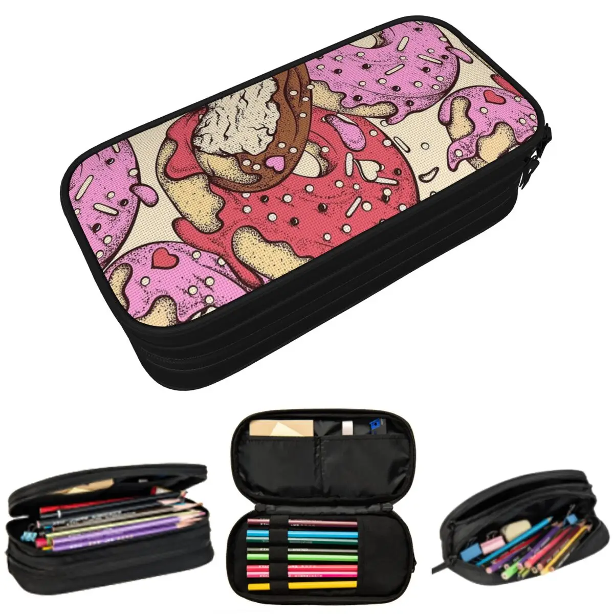 Colorful Candy Donuts Food Pattern Cute Pencil Case for Boys Girls Gifts Pen Box Pencil Bag Stationery Supplies Pen Holder Bag