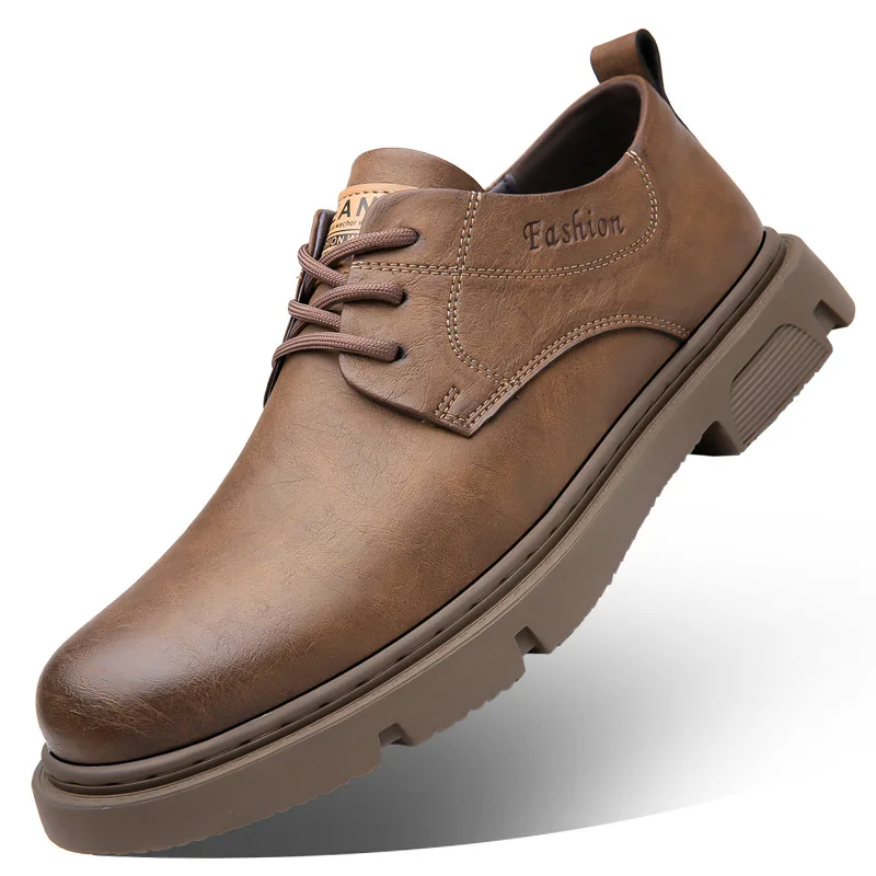 Retro British Style Comfortable Thick Square Heel Shoes Men's Oxfords 2026 Spring Fall Square Heel Soft Leather Shoes Office