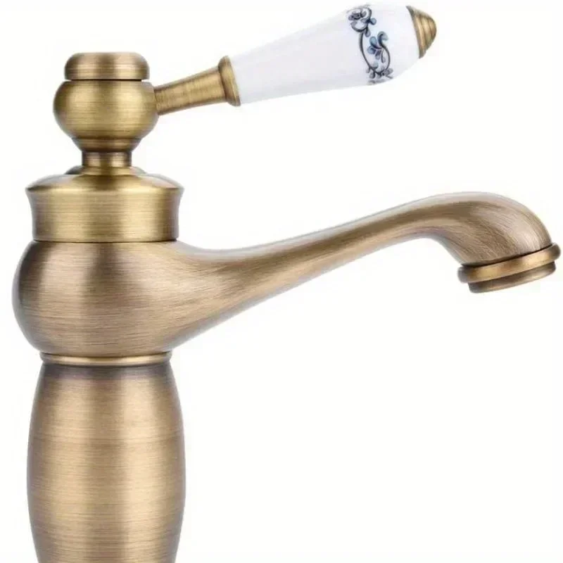 

New Home Supplies Faucet Retro Bronze Finish Brass Basin Sink Pure Copper Faucet Hot Cold Water Handle Faucet Bathroom Accessory