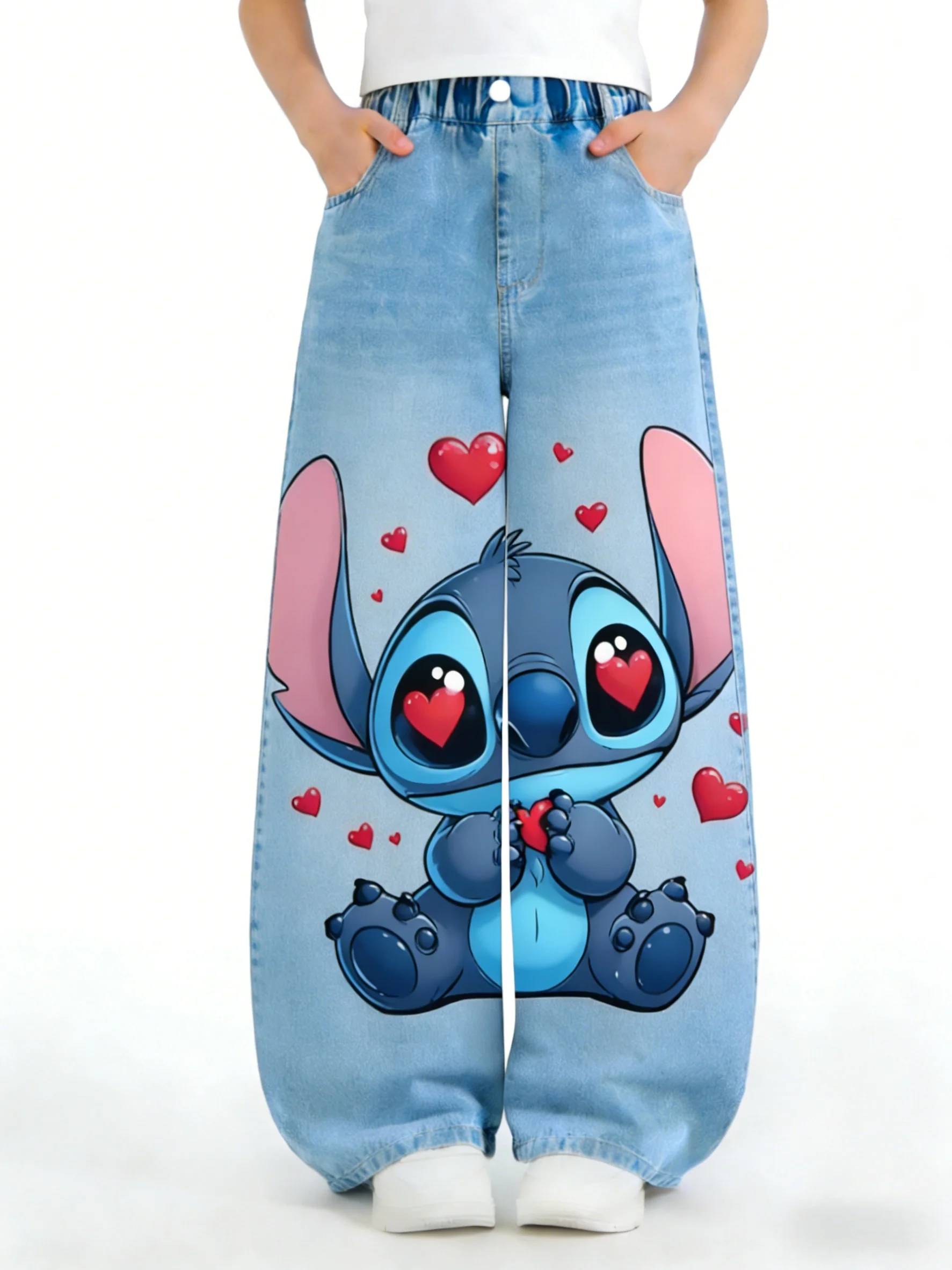 

Брюки Stitch Disney Cowboy Pants для девочек, свободные и удобные, с мультяшным принтом, для весны и осени, длинные, для активного отдыха.