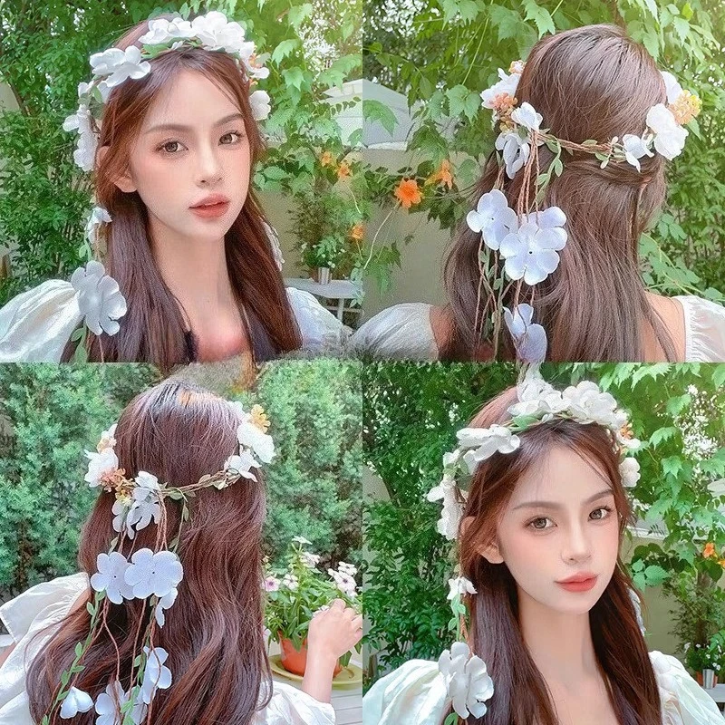 

Adjustable Flower Crown Headband: Boho Floral Vine Wreath with Butterfly for Women Wedding Bridal Shower Party Photo Shoot