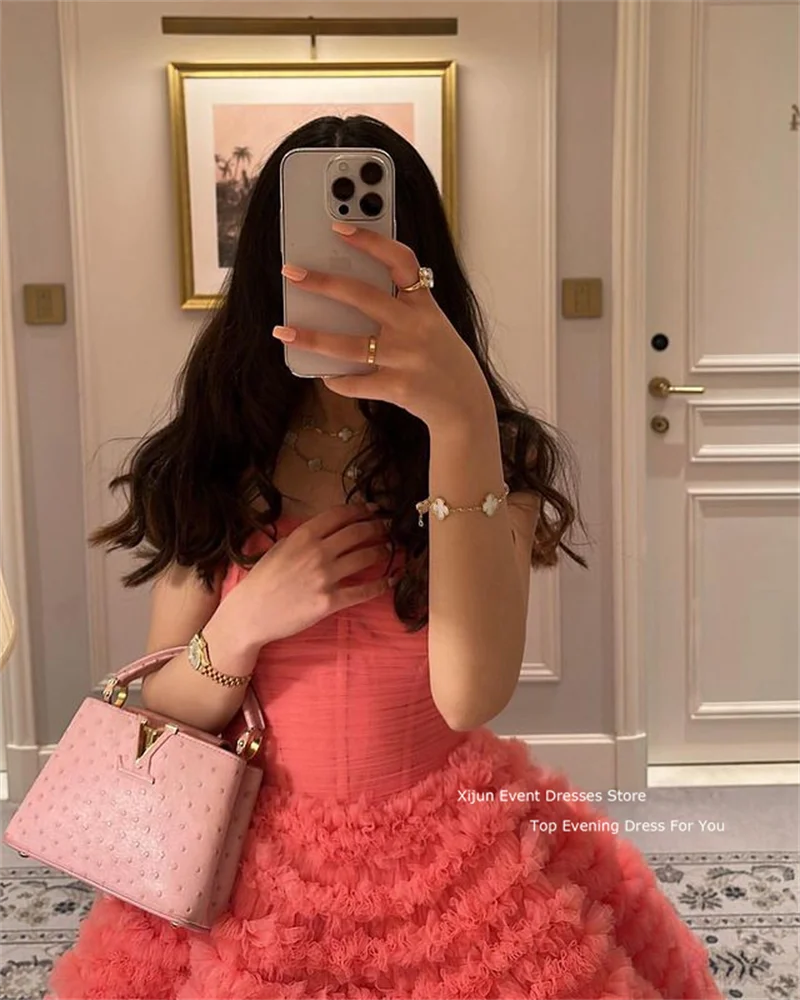 Xijun Roze Avondjurken Hoog Laag Lange Prom Dress Prom Baljurken Formele Sexy Afstuderen Jurk Gradiënt Tiered Party Jurken