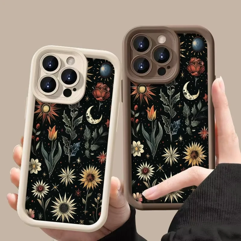 Casing Untuk Apple iPhone 17 16 15 14 13 11 Pro Max 15 Plus 16E 17Air Casing Ponsel Pola Bohemian Bunga Matahari Bulan Soft Cover