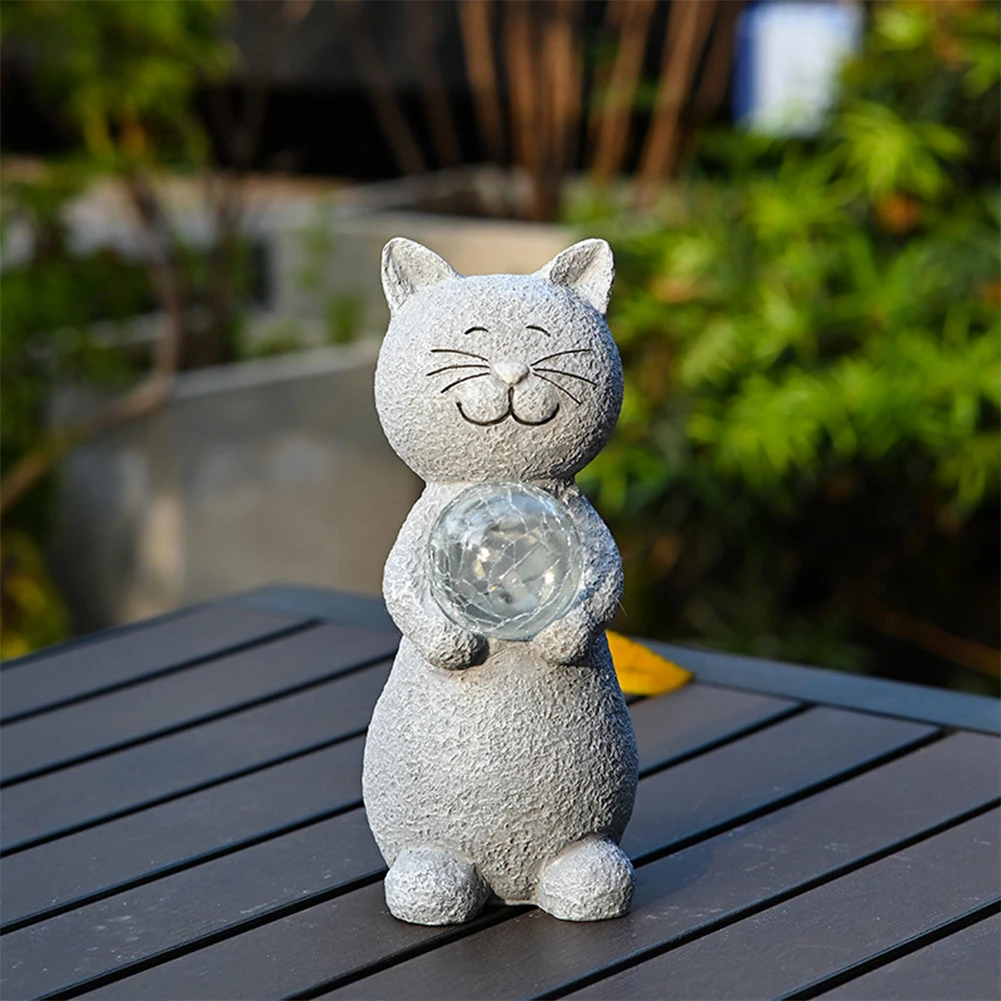 Statue de Chat avec Lanterne Solaire Imperméable en Résine, Figurine de Chaton, Décorations pour Pelouse Extérieure