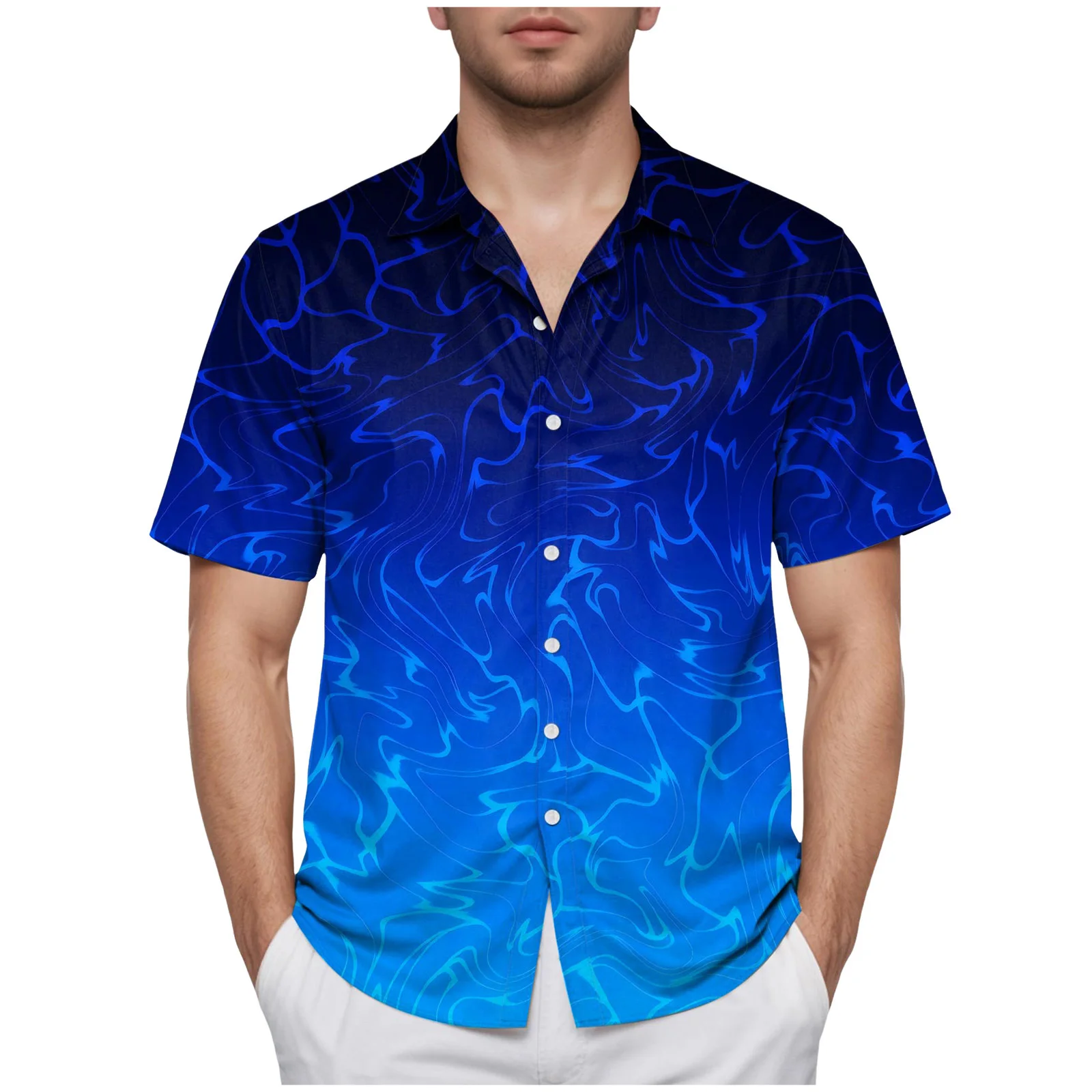 تبادل الرجال الرجال طية صدر السترة زر قميص قصير الأكمام أعلى الفن الرسم طباعة سيدة طويلة الأكمام المحملة