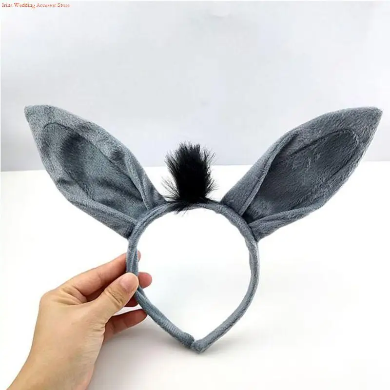 

G92D Faux Fur Dunkey Ears Horse Headband Animal Hair Hoop Dunkey headband Halloween Headband Horse Cosplay Accessories