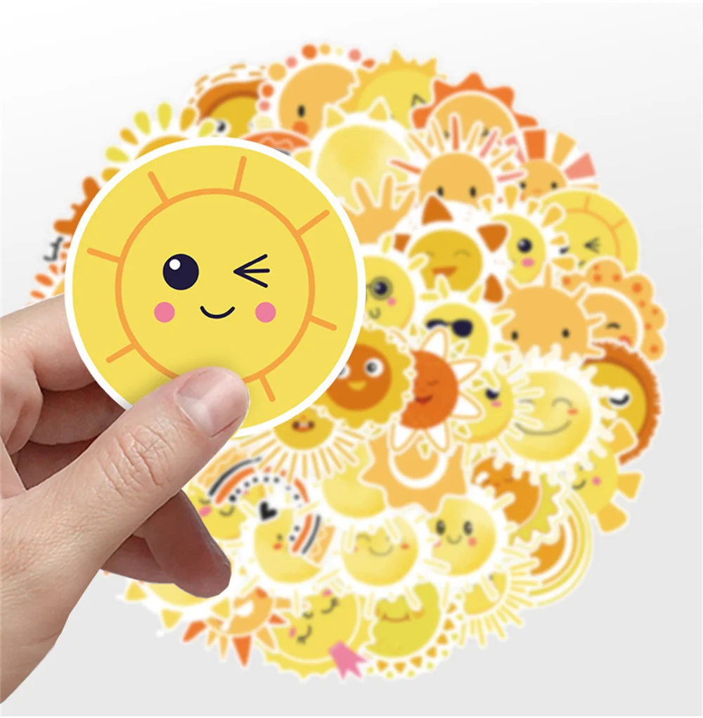 Cartoon Sun Stickers for Kids, Stationery, Suitcase, Laptop, Phone, Scrapbooking Material, Craft Supplies, Sticker, 50Pcs