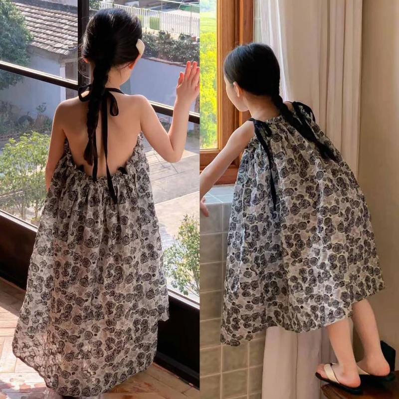 2025 New Girls Suspender Dress Summer Comfort Holiday Style Floral Long Beach Princess Dresses 2- 8 Years Children's Clothing 4