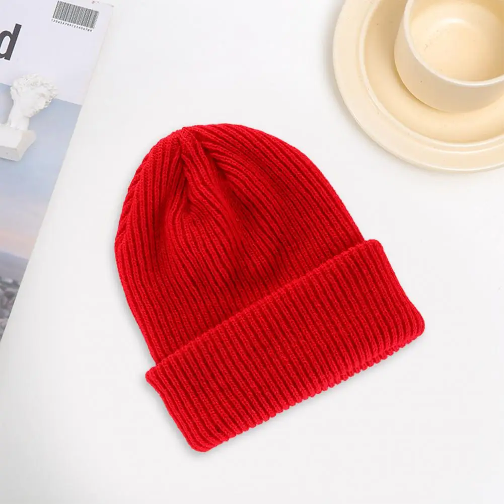 

Women Cap Soft Knitted Unisex Winter Hat High Elasticity No Brim Anti-slip Dome Top Warm Striped Texture for Women Men Weather