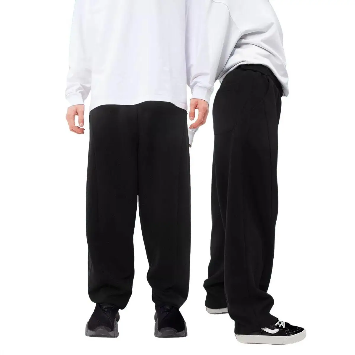 

Мужские широкие повседневные брюки из чистого хлопка, весенне-осенние уличные свободные прямые длинные брюки, высококачественные чувственные прямые брюки...