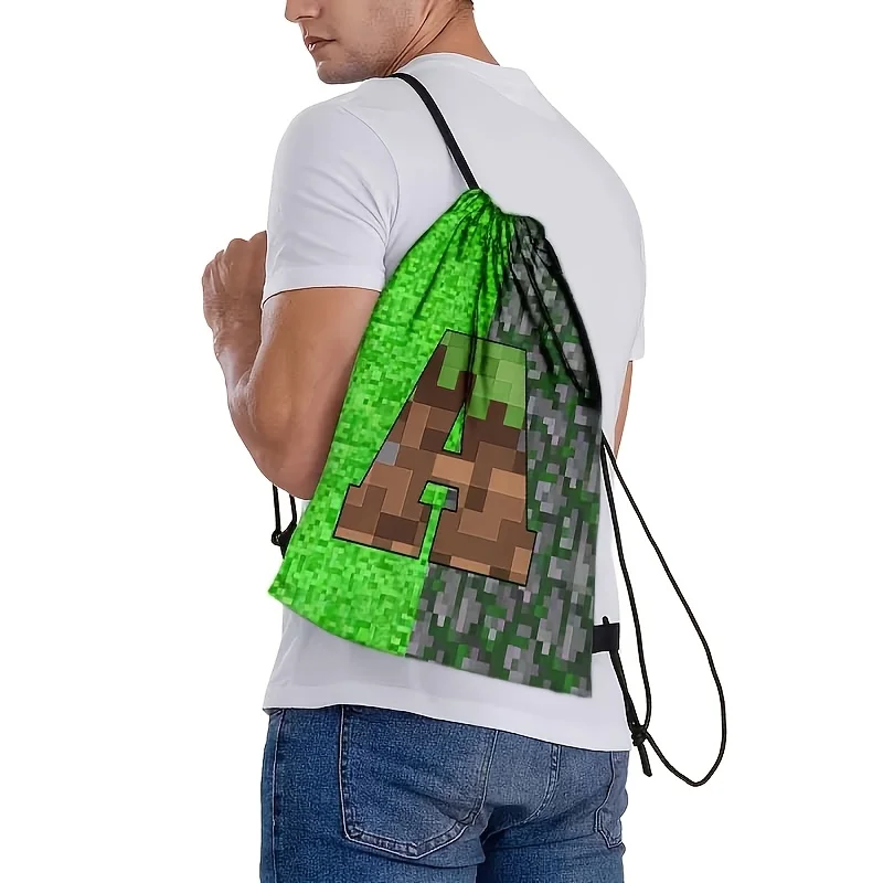 

Large-Capacity Gaming Pixel Lettering Drawstring Backpack Unisex Mixed Color Geometric Pattern Bag