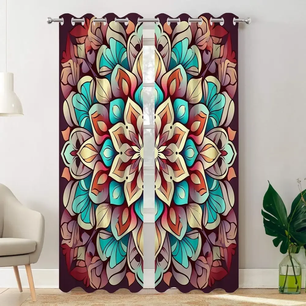 Thermal Insulated Blackout Curtains Set of 2, 52x84, Colorful Floral Design, Plastic Grommet Top for Living Room or Bedroom