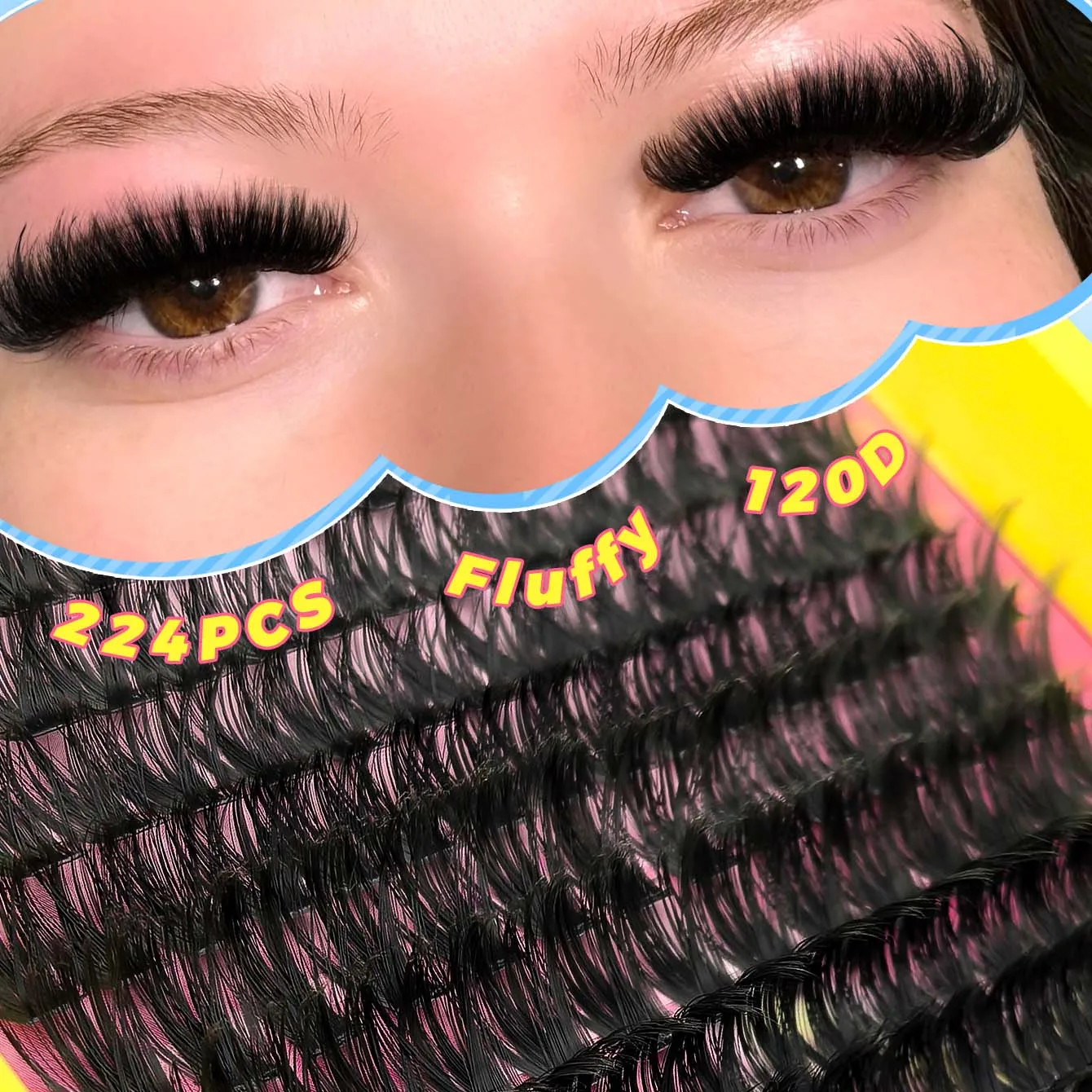 224PCS-12D with adhesive, tweezers, brush, eyelash curler, voluminous style 8-18cm, multiple lengths available. Perfect for Chri