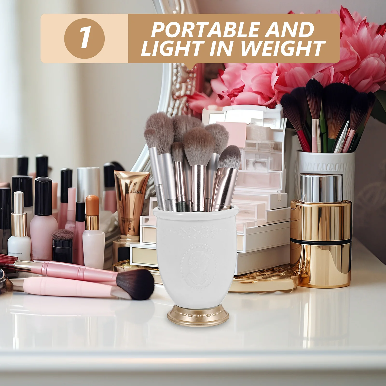 

Plastic Desktop Pen Holder Makeup Brush Cup Eyebrow Pencil Container Organizer for Office Classroom Desk Storage