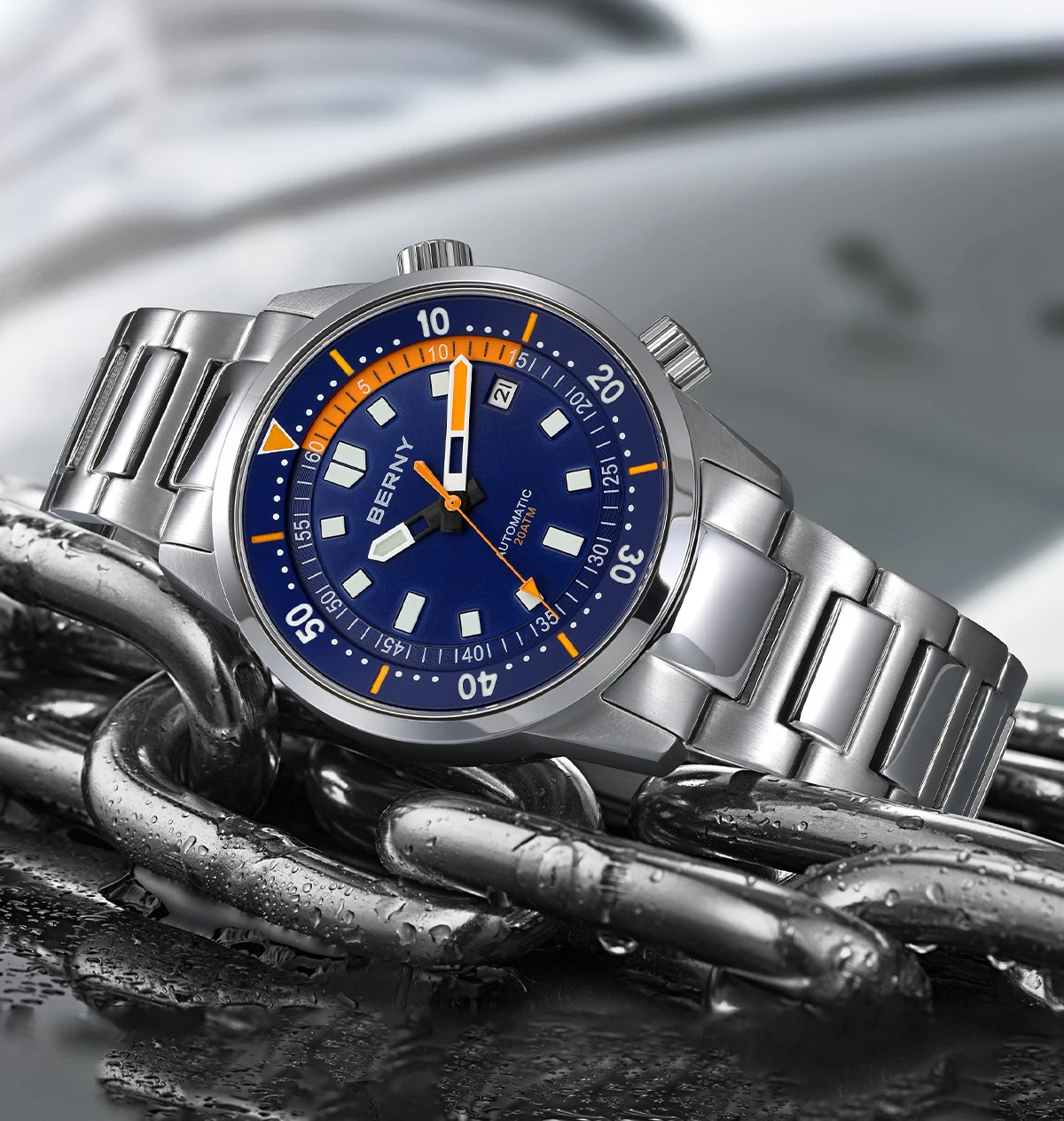 BERNY Automatische Taucheruhren für Herren, 20 ATM, superleuchtende mechanische Herren-Taucheruhr, Saphirglas, komplett aus Edelstahl – Detail 18