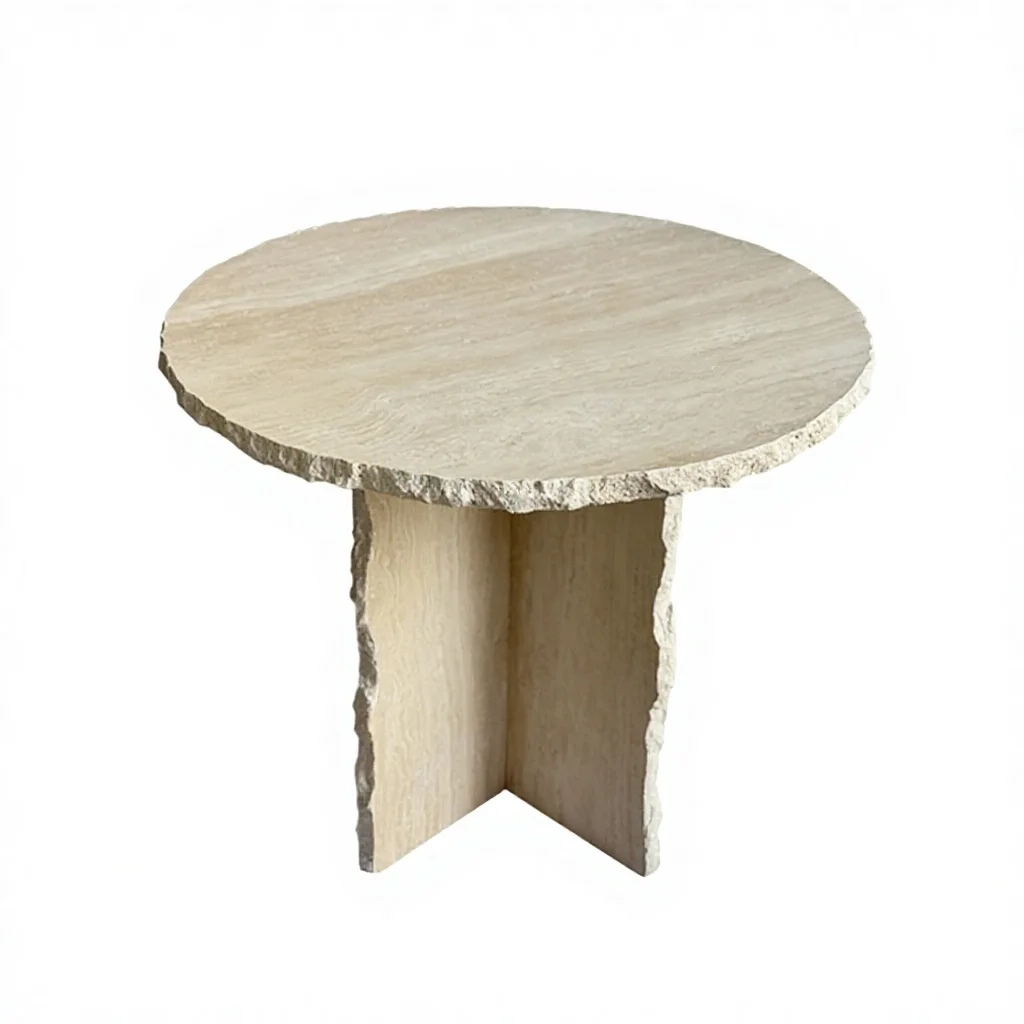 Durable Modern Living Room Home Furniture Natural Beige Travertine Marble Slab Polished Customized Round Nordic Coffee Table