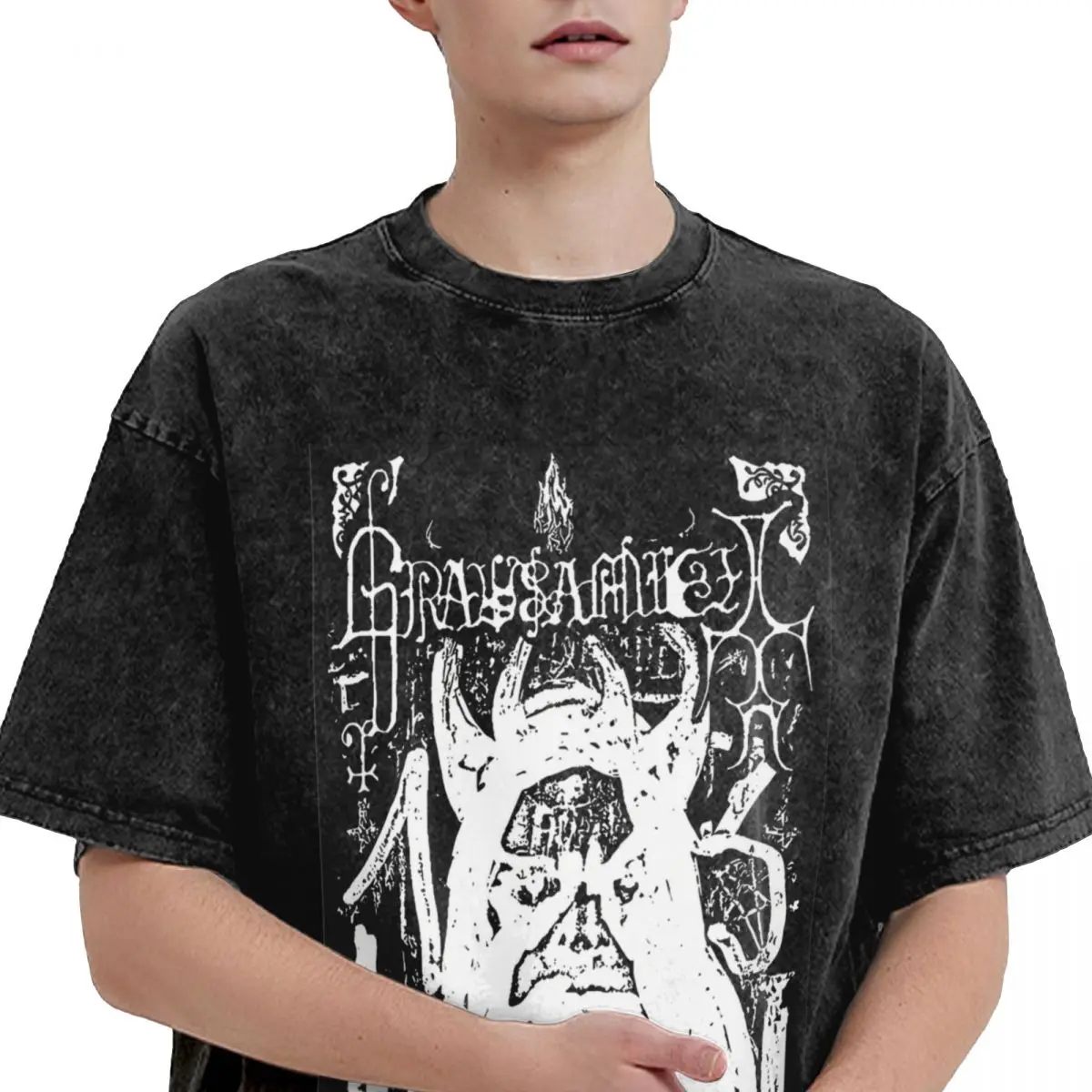 Oversized Washed T-Shirt Grausamkeit Music Black Metal Gothic Cotton T Shirts Fashion Tshirt for Man Beach Awesome Top Tees