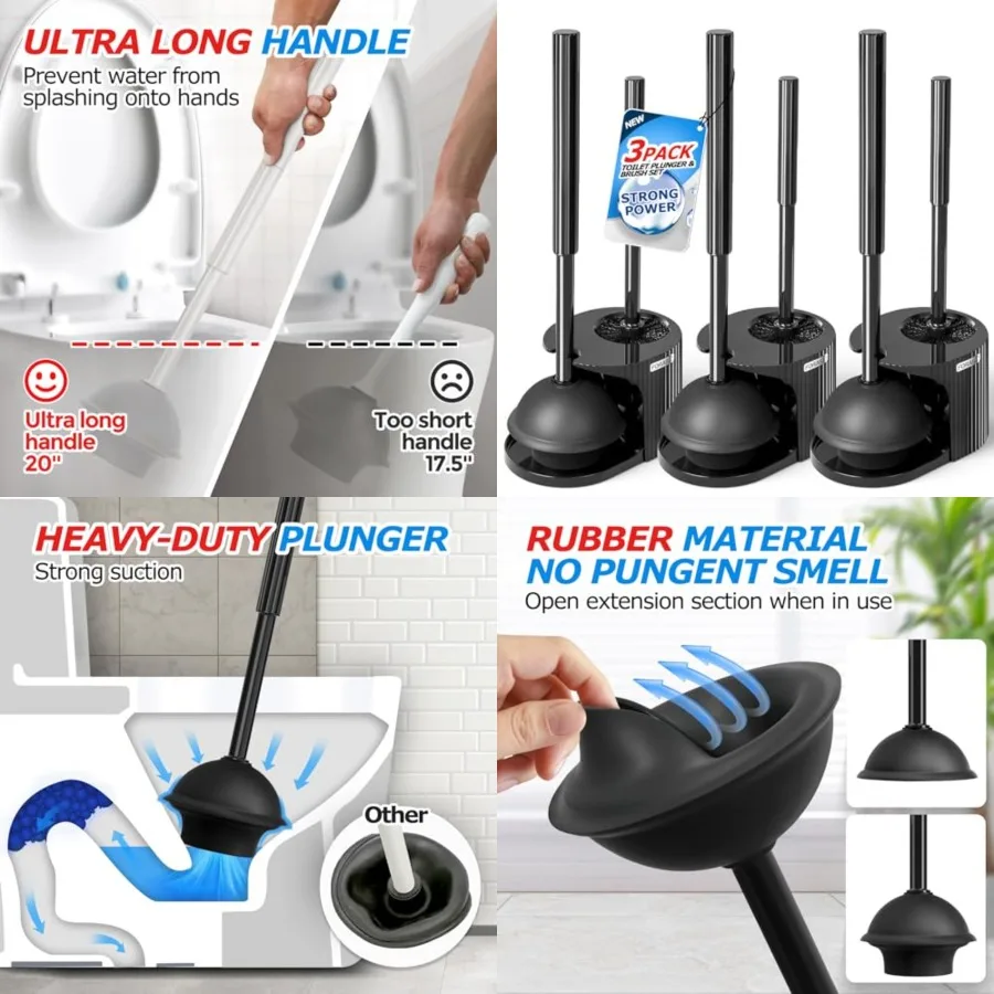 

Toilet Brush and Plunger Set, Extended Handle Plunger, Toilet Bowl Brush Plunger Set, Bathroom Cleaning Tools, Toilet Brush Plu