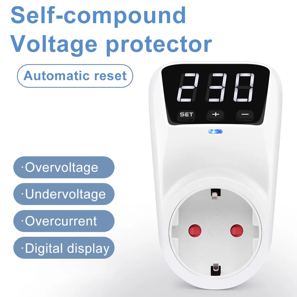 

16A Adjustable Voltage Protector Socket with Delay Function for AC120V 230V Systems and Automatic Power Cut-off