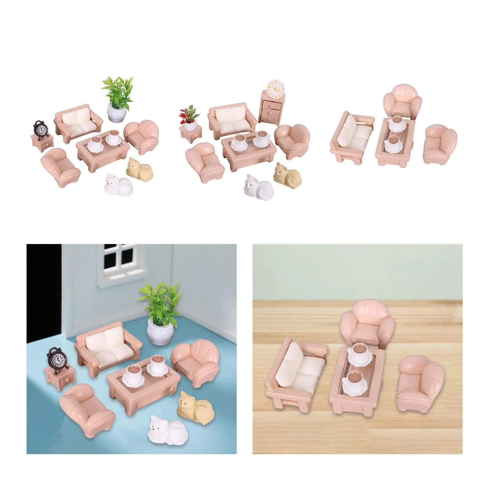 Dollhouse Miniature Furniture Set Dollhouse Decor Miniature Sofa Tea Table Toys for Kids Toddlers 3+ Boys Girls Christmas Gift