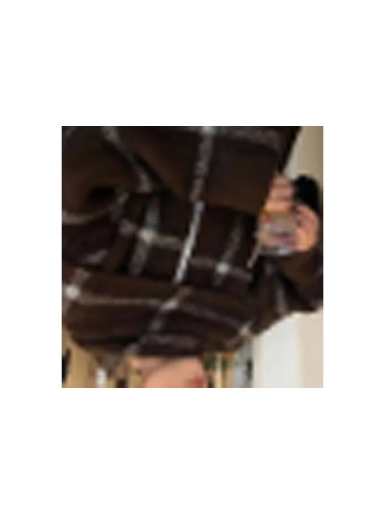 

HH осенний женский свободный короткий кардиган женский повседневный клетчатый шарф с воротником и карманами украшение с длинным рукавом вязаное уличное пальто