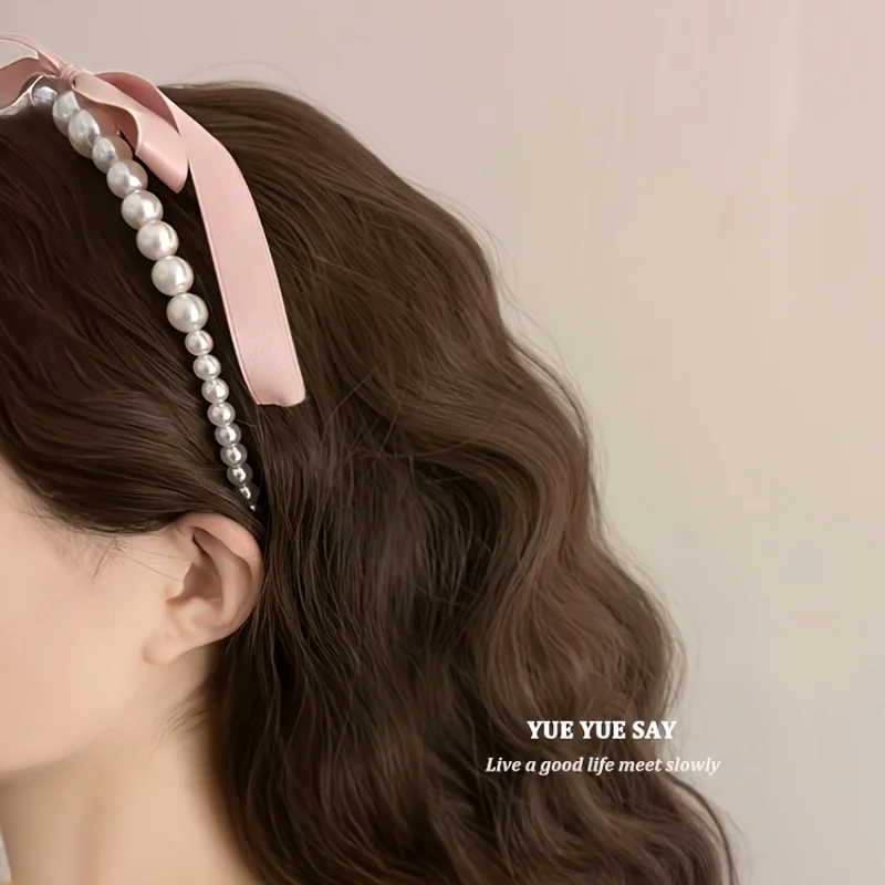 1pc French retro headband for a charming sister look, elegant and gentle style with pink bow and ribbon hair accessory, suitable for home, office, and outdoor activities