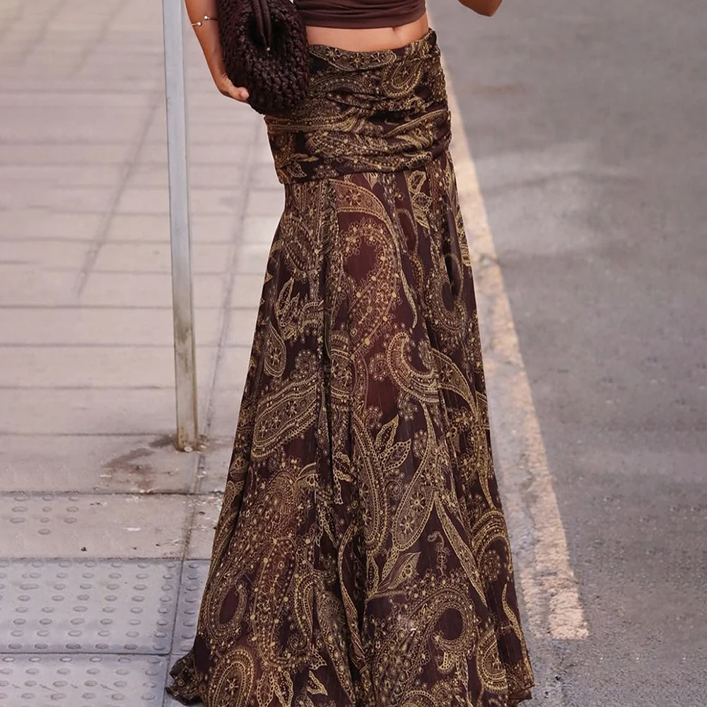 

Retro European American Cashew Print Slimming Long Skirt Fashionable Versatile Comfortable Sexy Half Skirt for Women