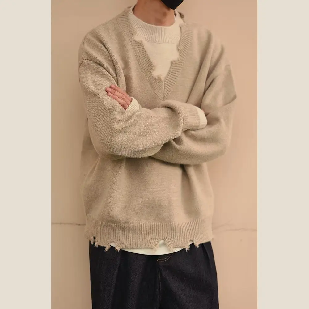 سترة رجالية شبابية سميكة وناعمة محبوكة بياقة نصف عالية وأكمام طويلة بلون سادة للخريف 2024 مصنوعة من ألياف البوليستر