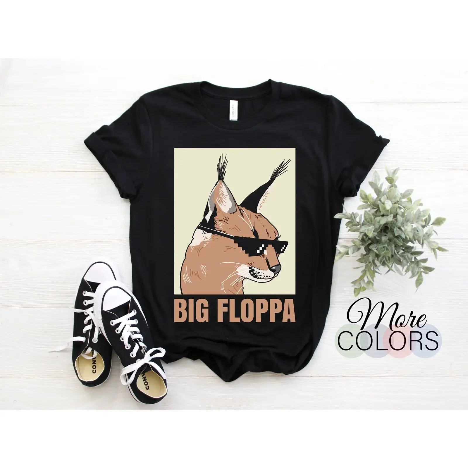 Big Floppa Meme Caracal Cat T Shirt Cool Funny with Glasses Wild Animal Lover for Birthday Christmas Kids vintage Washed