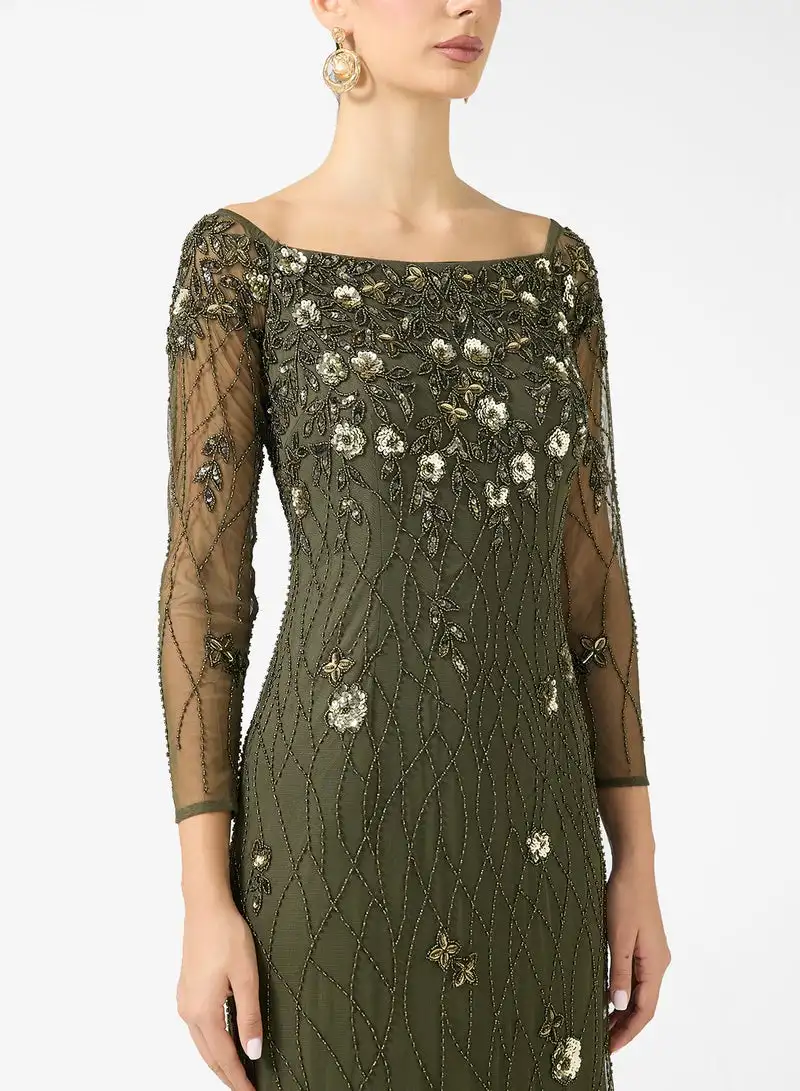 Jirocum Formele Avondjurken Voor Dames Olijfgroen Off-Shoulder Ruche Hals Gelaagde Tule A-lijn Jurk Feestjurken