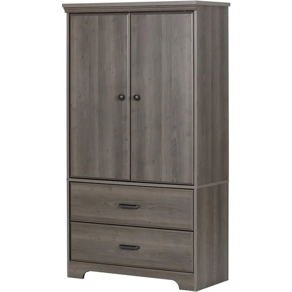 South Shore Versa 2-Door Armoire with Drawers, Gray Maple