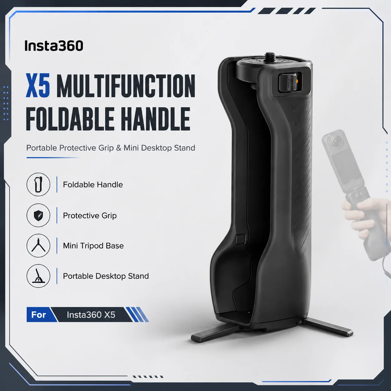 Desktop Stand Mini Tripod Multifunction Foldable Protective Handle Grip Camera Accessory for Insta360 X5 Outdoor Shooting