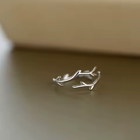 New 925 Sterling Silver Branch Shape Ring Personality Charm Simple Style Ring Party Gift for Women Exquisite Jewelry
