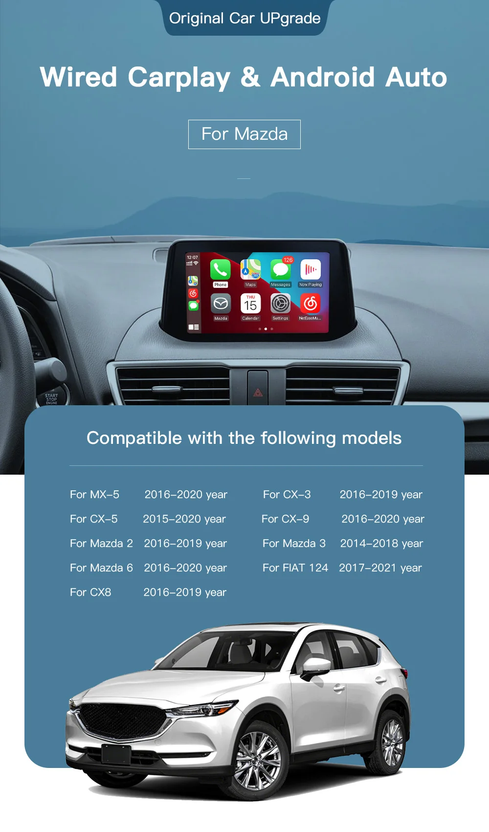 ANYFAR For Mazda Retrofit Kit Wired CarPlay Android Auto USB Adapter Hub OEM For Mazda 2 3 6 CX30 CX5 CX8 CX9 MX5 TK78669U0C image 8