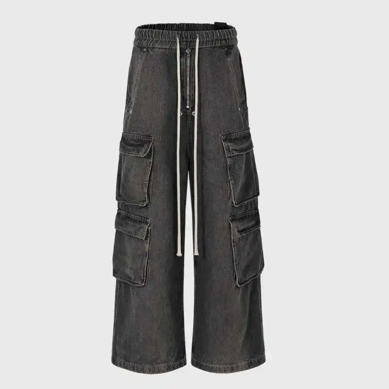 HKSH 가을 뉴 남성 조수 넓은 다리 주머니 세련된 펑크 데님 바지 트렌디 한 빈티지 사파리 스타일 RO 여성 하이 스트리트 청바지 HK3464