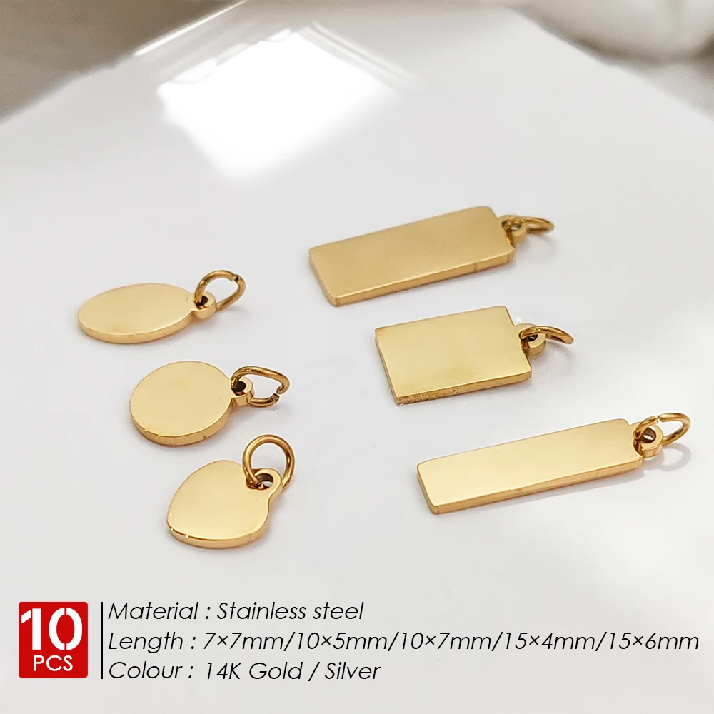 eManco 10PCS Personalized  Pendants for Necklace Bracelets available in 6 sizes. Wholesale of stainless steel golden DIY