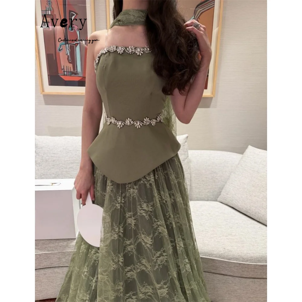 

Avery Custom Green A-line Lace Rhinestones Evening Dresses for Women Party Dresses Luxury 2026 Long Elegant Woman Party Dress