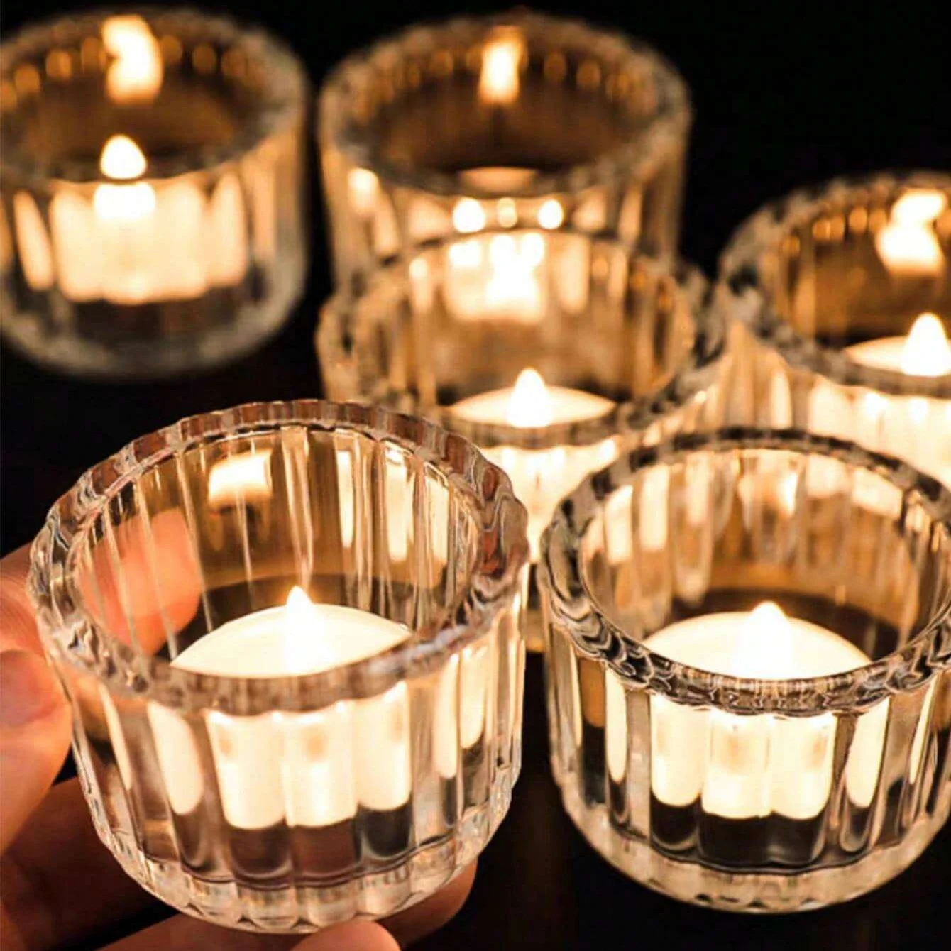 2Pcs Glass Tealight Candle Holder Small Clear Mini Candlestick Table Centerpiece Home Decorations For Wedding Festival Birthday