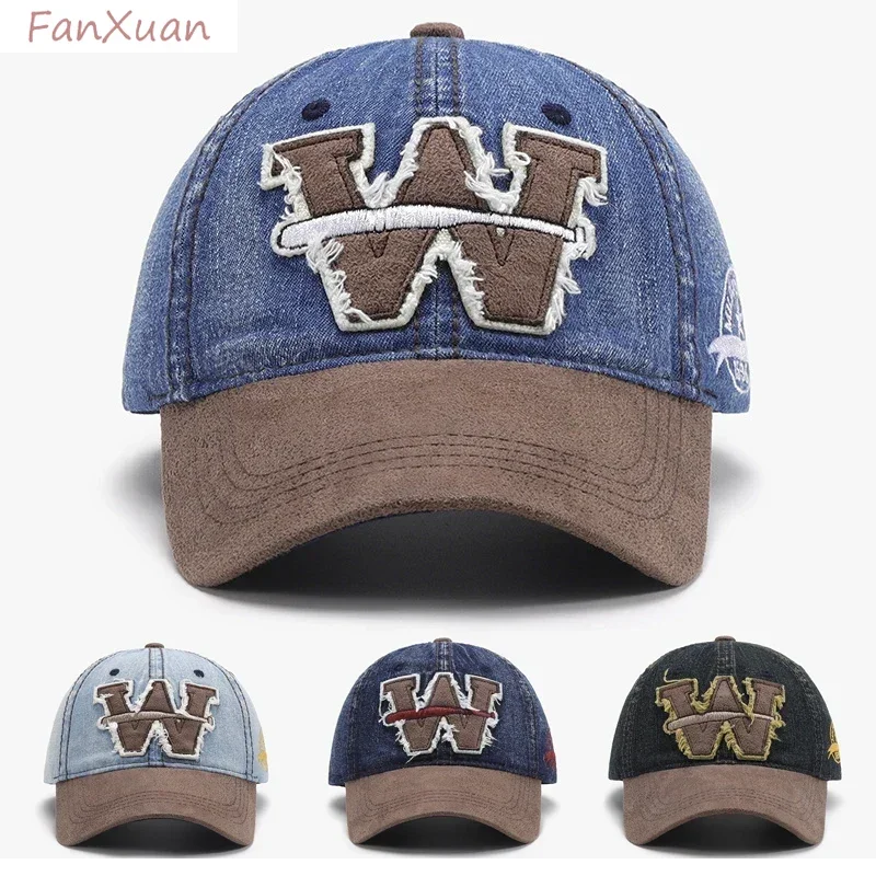 

denim Baseball Cap Big Letters Embroidery Bicolor vintage Cotton spring summer Hats