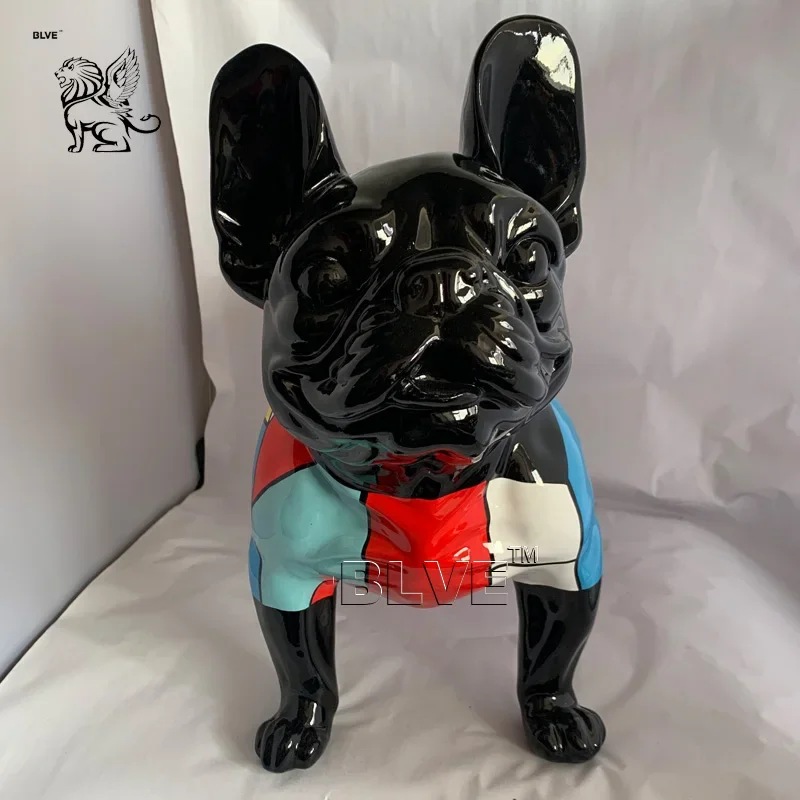 Decoration Modern Artwork Abstract Colour Fiberglass Animal Dog Sculpture Famous Resin French Bulldog Statue